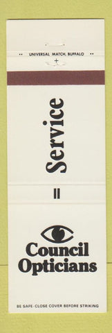 Matchbook Cover - Council Opticians Buffalo Clarence Batavia Lockport NY