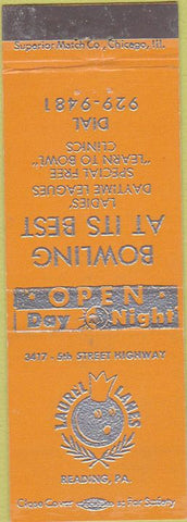 Matchbook Cover - Laurel Lanes Bowling Reading PA