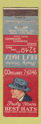 Matchbook Cover - Truly Yours Best Hats New York City WEAR