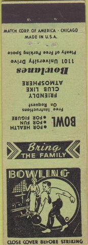 Matchbook Cover - Bowling Fort Worth TX late 30s