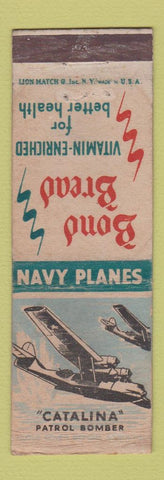 Matchbook Cover - WWII Navy Planes Bond Bread Catalina Patrol Bomber WORN