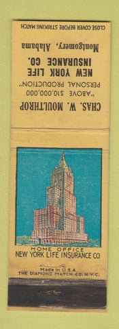 Matchbook Cover - New York Life Insurance Chas Moulthrop Montgomery AL WEAR