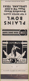 Matchbook Cover - Plains Bowling Levelland TX