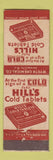 Matchbook Cover - Hill's Cold Tablets Wyeth Chemical Jersey City NJ WEAR