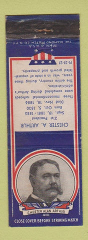 Matchbook Cover - 1930's Diamond Presidents Chester A Arthur