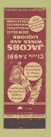 Matchbook Cover - Jacobs Wines and Liquors New York City WORN