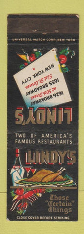 Matchbook Cover - Lindy's Restaurant New York City WEAR