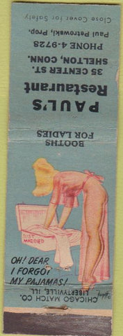 Matchbook Cover - Paul's Restaurant Shelton CT pinup WORN