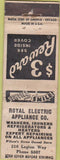 Matchbook Cover - Royal Appliance Washers Heaters Wilson NC? WORN
