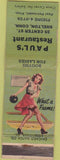 Matchbook Cover - Paul's Restaurant Shelton CT pinup WORN