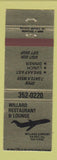Matchbook Cover - Willard Restaurant Lounge Savoy IL