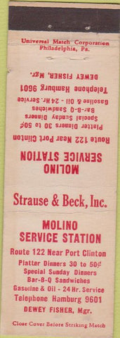 Matchbook Cover - Molina Oil gas  BBQ Port Clinton