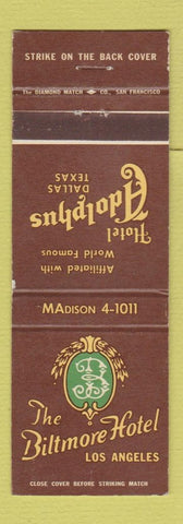 Matchbook Cover - Biltmore Hotel Los Angeles CA Adolphus Dallas TX