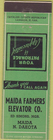 Matchbook Cover - Maida Farmers Elevator Maida ND local manumark