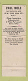 Matchbook Cover - Paul Mole Cigar Shop Tobacco New York City WEAR