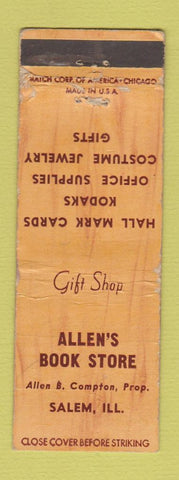 Matchbook Cover - Allen's Book Store Salem IL WORN