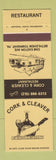 Matchbook Cover - Cork & Cleaver Restaurant Bethlehem Township PA