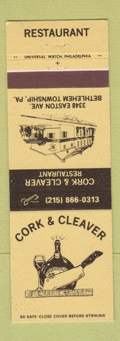 Matchbook Cover - Cork & Cleaver Restaurant Bethlehem Township PA