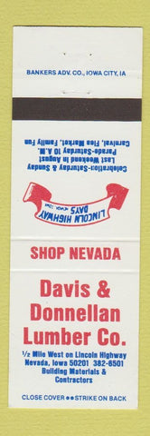 Matchbook Cover - Davis & Donnellan Lumber Nevada IA Lincoln Highway Days