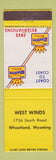 Matchbook Cover - Best Western West Winds Wheatland WY