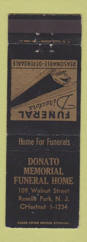 Matchbook Cover - Donato Memorial Funeral Home Roselle Park NJ