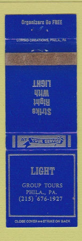 Matchbook Cover - Light Group Tours Philadelphia PA WEAR