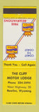 Matchbook Cover - The Cliff Motor Lodge Rawlins WY Best Western