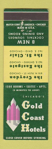 Matchbook Cover - Gold Coast Hotels Chicago IL Croydon Eastgate St Clair