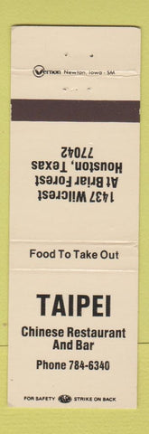 Matchbook Cover - Taipei Chinese Restaurant Houston TX