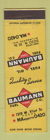Matchbook Cover - Bauman Coal Milwaukee WI