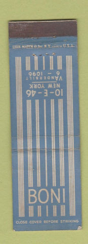 Matchbook Cover - Boni New York City restaurant