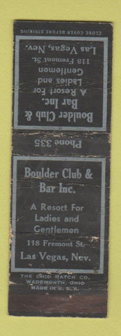 Matchbook Cover - Boulder Club Bar Casino Las Vegas NV low phone # POOR