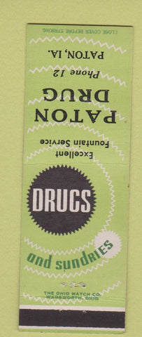 Matchbook Cover - Paton Drug Store Paton IA low phone #
