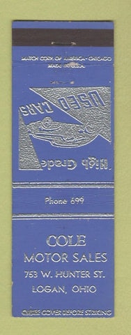 Matchbook Cover - Cole Motor Sales Logan OH low phone #