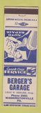 Matchbook Cover - Berger's Garage Washingtonville PA