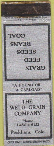 Matchbook Cover - Weld Grain Co Peckham CO feed seed coal WORN