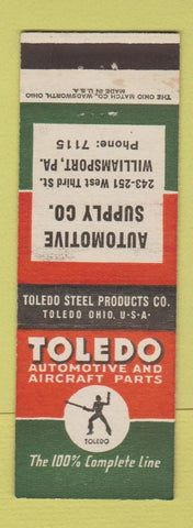 Matchbook Cover - Toledo Auto Parts Williamsport PA