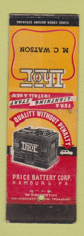 Matchbook Cover - Price Battery Corp Hamburg PA Thor WEAR