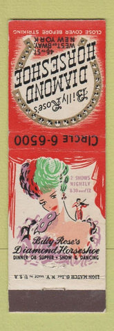 Matchbook Cover - Billy Rose's Diamond Horseshoe girlie New York City