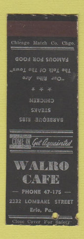 Matchbook Cover - Walro Cafe Erie PA SAMPLE WEAR