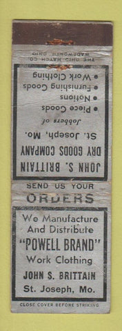 Matchbook Cover - Powell Brand Work Clothes St Joseph MO WORN