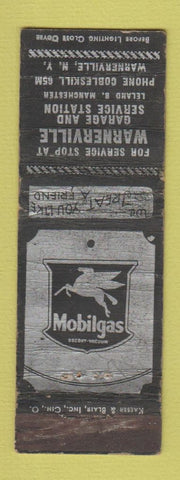 Matchbook Cover - Mobil oil gas Warnerville NY WORN