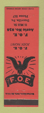 Matchbook Cover - Eagles Club Danville PA low phone #