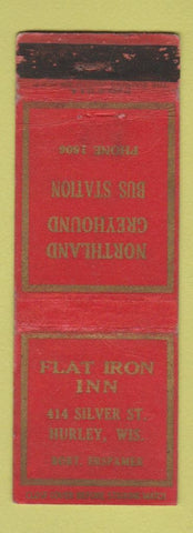 Matchbook Cover - Flat Iron Inn Hurley WI WORN Greyhound Bus