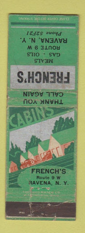 Matchbook Cover - French's Restaurant Ravena NY WORN