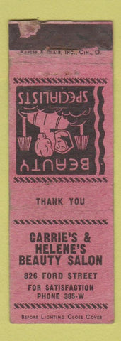 Matchbook Cover - Carrie's & Helen's Beauty Salon POOR STRIKER