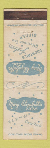 Matchbook Cover - Mary Elizabeth Restaurant New York City WEAR