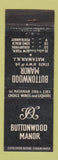 Matchbook Cover - Buttonwood Manor Matawan NJ