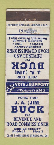 Matchbook Cover - JA Jim Buck Mobile County Revenue Commissioner AL