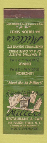 Matchbook Cover - Miller's Restaurant New York City
